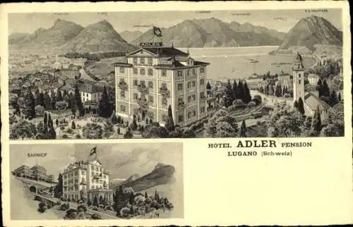 Litho Lugano Kanton Tessin Schweiz, Hotel Pension Adler