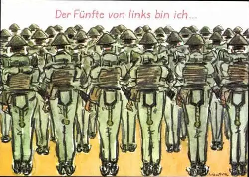 10 AK mit Zeichnungen, Karikatur, Militärhandelsorganisation, im Wickelumschlag