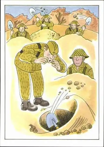 10 AK mit Zeichnungen, Karikatur, Militärhandelsorganisation, im Wickelumschlag
