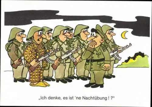 10 AK mit Zeichnungen, Karikatur, Militärhandelsorganisation, im Wickelumschlag