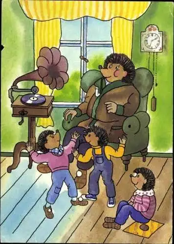 11 Ansichtskarten Mecki Igel, Ski