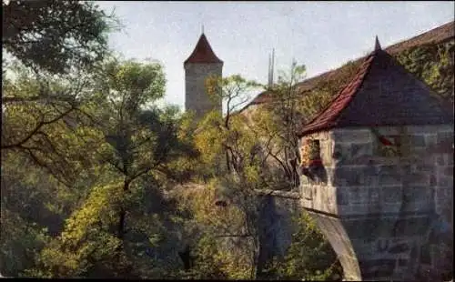 10 AK Rothenburg ob der Tauber Mittelfranken, Weisser Turm, Partie a.d. Stadtmauer, Plönlein 