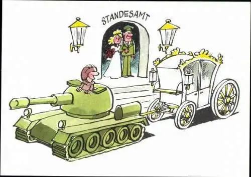 10 AK mit Zeichnungen, Karikatur, Militärhandelsorganisation, im Wickelumschlag