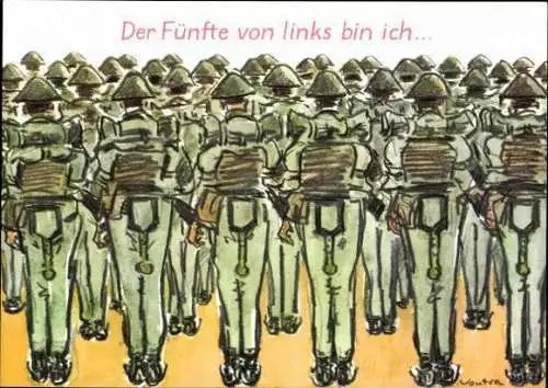 10 AK mit Zeichnungen, Karikatur, Militärhandelsorganisation, im Wickelumschlag