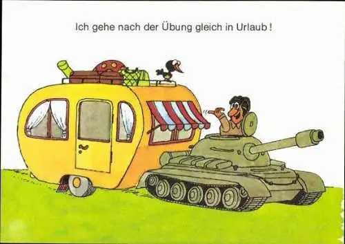 10 AK mit Zeichnungen, Karikatur, Militärhandelsorganisation, im Wickelumschlag