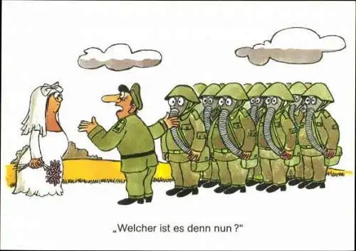 10 AK mit Zeichnungen, Karikatur, Militärhandelsorganisation, im Wickelumschlag