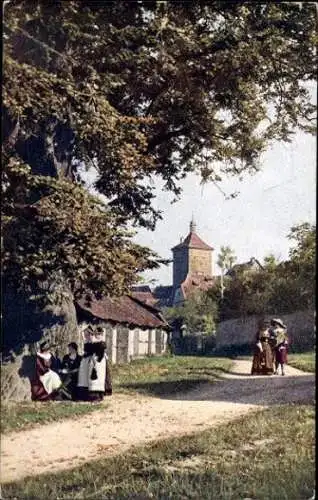 10 AK Rothenburg ob der Tauber Mittelfranken, Weisser Turm, Markusturm, Rathaus, Feuerleinserker