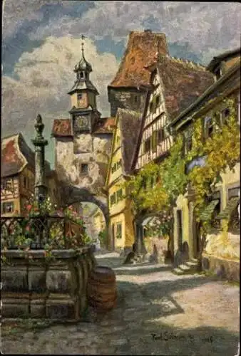 10 AK Rothenburg ob der Tauber Mittelfranken, Weisser Turm, Markusturm, Rathaus, Feuerleinserker