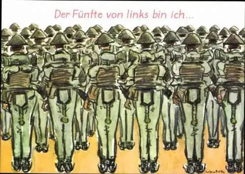 10 AK mit Zeichnungen, Karikatur, Militärhandelsorganisation, im Wickelumschlag