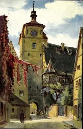 10 Ak Rothenburg ob der Tauber Mittelfranken, Weisser Turm, Stadtmauer, Markusturm