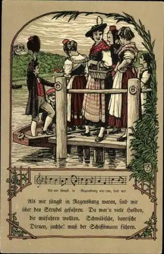 6 AK Deutsche Volkslieder, Steindrucke