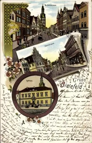 Litho Bielefeld in Nordrhein Westfalen, Rathaus, Niedernstraße, Obernstraße