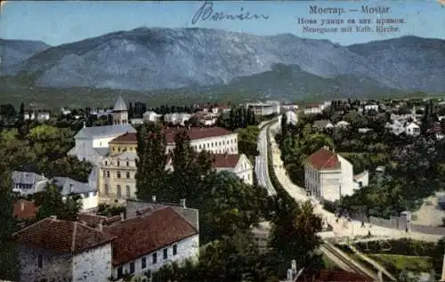 Ak Mostar Bosnien Herzegowina, Neue Gasse, Katholische Kirche