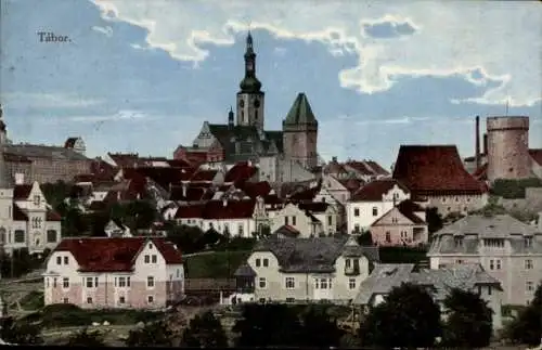 Ak Tábor Südböhmen, Teilansicht, Kirche, Türme
