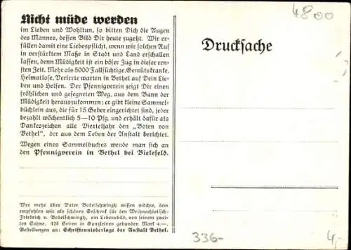 Ak Pastor D. v. Bodelschwingh, Weil uns Barmherzigkeit widerfahren ist, so werden wir nicht müde