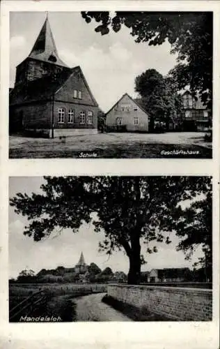 Ak Mandelsloh Neustadt am Rübenberge, Geschäftshaus, Schule