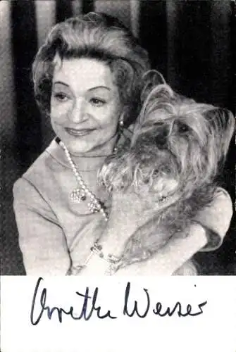 Foto Ak Schauspielerin Grethe Weiser, Portrait, Hund, Autogramm