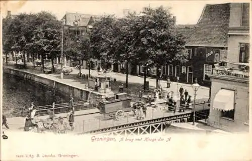 Ak Groningen Niederlande, Eine Brücke mit Hooge der A