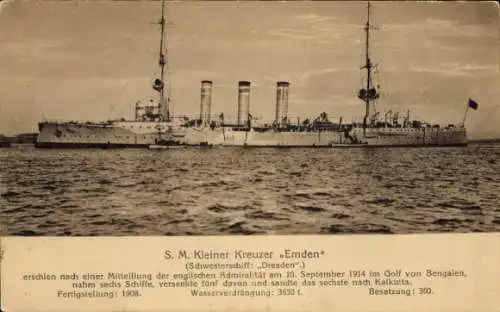 Ak Deutsches Kriegsschiff, SMS Emden, Kleiner Keuzer, Kaiserliche Marine