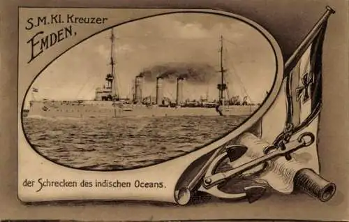 Ak Deutsches Kriegsschiff, SMS Emden, Kleiner Keuzer, Ostasiengeschwader, Kaiserliche Marine