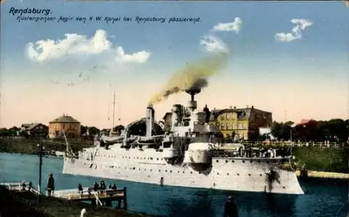 Ak Deutsches Kriegsschiff, SMS Aegir, Küstenpanzerschiff, Kaiser Wilhelm Kanal bei Rendsburg
