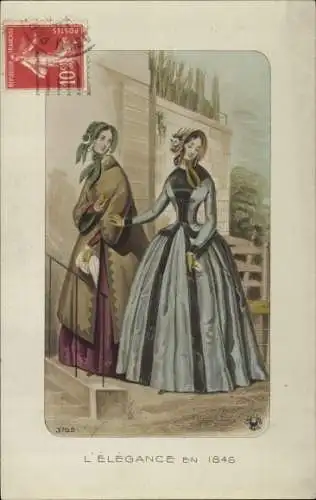 Künstler Ak Zwei elegante Damen in Kleidern von 1846