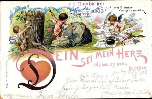 Litho Dein sei mein Herz und soll es ewig bleiben, Engel, Amor