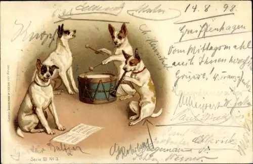 Litho Vermenschlichte musizierende Hunde, Terrier