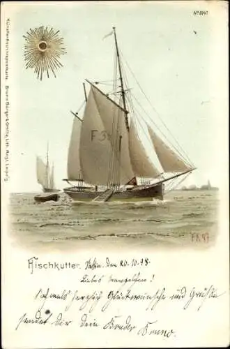 Künstler Litho Fischkutter, Segelboot