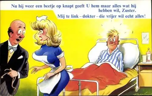 Künstler Ak Krankenschwester mit großem Busen