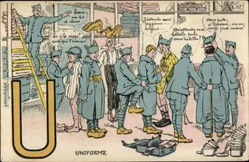 Buchstaben Ak Buchstabe U, französische Soldaten, Uniform, Kleiderkammer