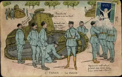 Ak Französische Soldaten, Panzer, Theorie