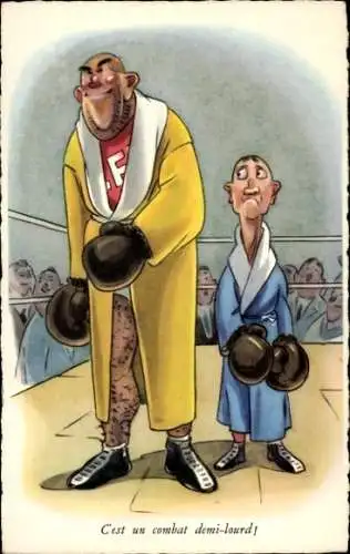 Ak Großer undd kleiner Boxer im Ring, Halbschwergewicht