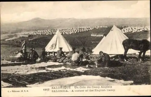 Ak Thessaloniki Griechenland, Eine Ecke des englischen Lagers, 1917