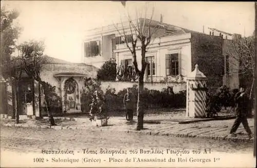 Ak  Salonique Griechenland, Place de l'assassinat du Roi Georges