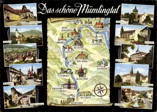 Ak Erbach im Odenwald Hessen, Mümlingtal, Schloss, Zell, Eisenbach, Obernburg, Burg