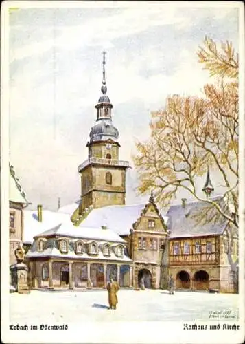 Ak Erbach im Odenwald Hessen, Rathaus, Kirche, Winter, Schnee