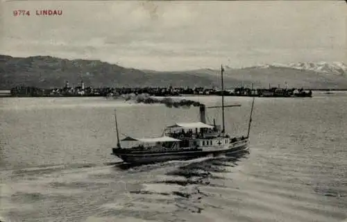 Ak Lindau in Bodensee Schwaben, Panorama, Dampfschiff