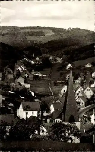 Ak Hessenthal Mespelbrunn im Spessart, Teilansicht, Kirchturm