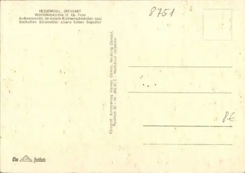 Ak Hessenthal Mespelbrunn im Spessart, Wallfahrtskirche unserer lieben Frau