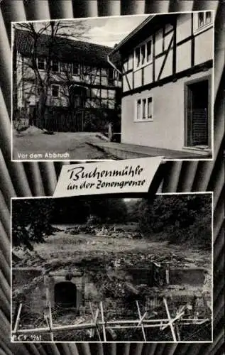 Ak Soisdorf Eiterfeld in Hessen, Buchenmühle, Zonengrenze, vor dem Abbruch