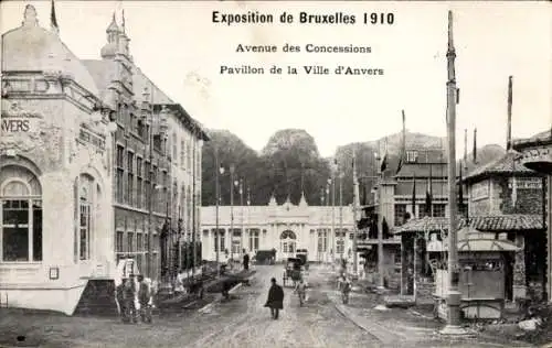 Ak Brüssel, Ausstellung 1910, Avenue des Concessions, Pavillon der Stadt Antwerpen