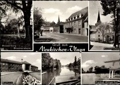 Ak Neukirchen Vluyn, Wasserburg Bloemersheim, Rathaus, Freibad Klingerhuf, Hauptstraße