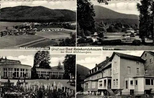 Ak Reinhardshausen Bad Wildungen Hessen, Totalansicht, Kurpark, Wandelhalle, Westfälischer Hof