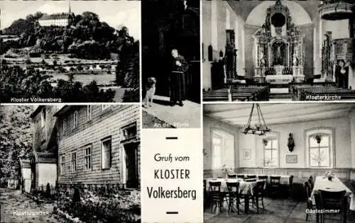 Ak Bad Brückenau im Sinntal Unterfranken, Kloster Volkersberg, Klosterkirche, Klostergarten, Pforte