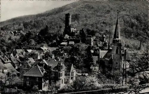 Ak Eppstein im Taunus, Teilansicht, Burg, Kirche, Bahnhofsgaststätte
