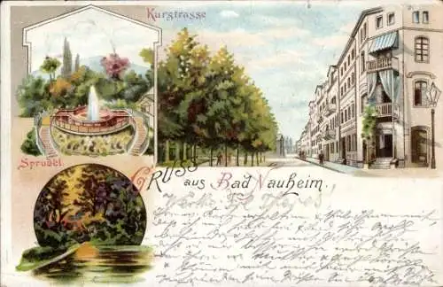 Litho Bad Nauheim in Hessen, Kurstraße, Sprudel