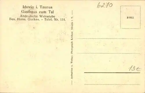 Ak Idstein im Taunus Hessen, Gasthaus zum Tal, Bes. Herm. Guckes