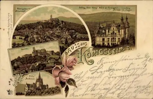 Litho Königstein Taunus, Schloss, Ruine, Villa Andreae