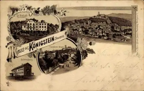 Litho Königstein im Taunus, Kuranstalt, Frankfurter Straße, Feldberghaus, Totalansicht
